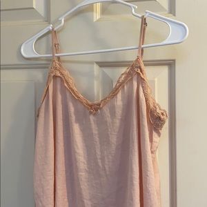 Lace Trim Faux Silk Tank Top